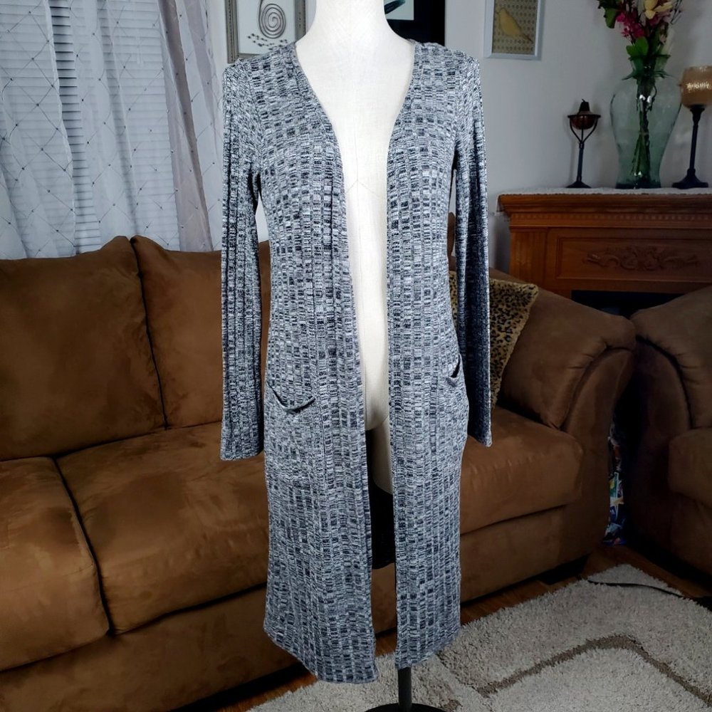 Timing Long Open Front Gray Cardigan